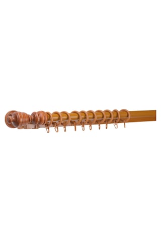Meşe Efil Demonte Başlıklı Ahşap Rustik Perde Askısı - Çift Raylı - 300 Cm