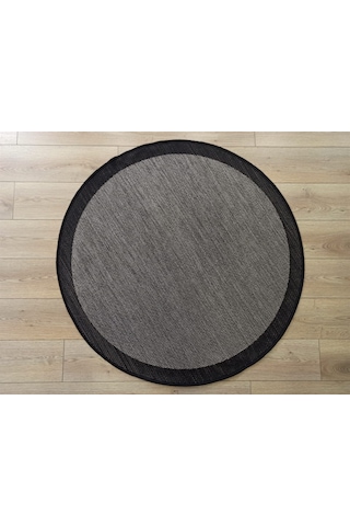 Çam Halı Sisal 9715 Gri / Siyah Bordürlü Daire Jüt Sisal Kilim - 160x160