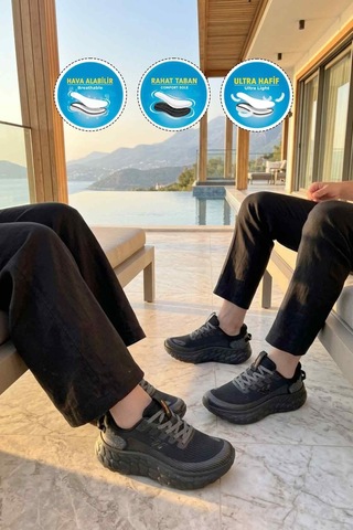 Walkway Siyah Fileli Hafif Esnek Hafızalı Taban Unisex Spor Ayakkabı Flystep G