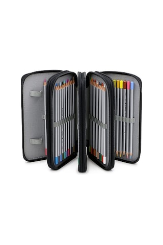 72 Gözlü Kalem Kutusu Çizim Ve Boyama Kalemleri İçin Geniş Depolama, Kare Dizaynlı Kırtasiye Organizer, Düz Renkli Kroki Ve Sanat Malzemeleri Çantası Siyah