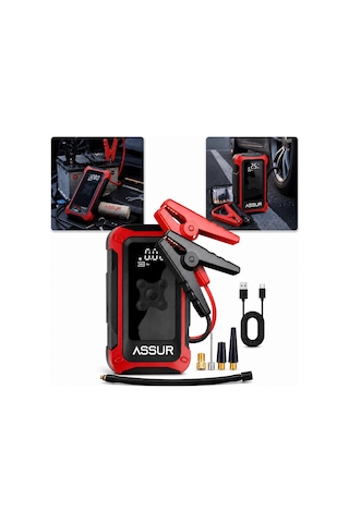 Assur Asr8107 16000mah 4ü1 Arada Akü Takviye Cihazı, Hava Kompresörü, Powerbank Ve Led Fener