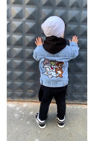 Berfonzo Kids Erkek Çocuk Tom Jerry Nakış Detay Kot Ceker Mavi