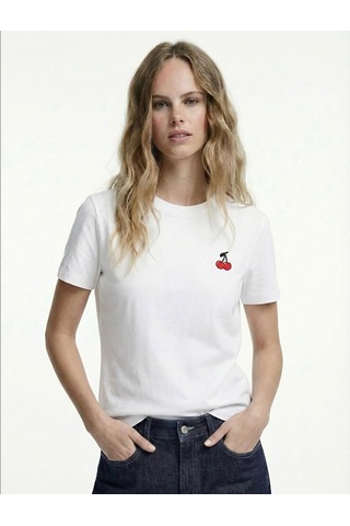 Kiraz Desenli Beyaz T-shirt