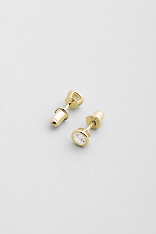 Beyaz Taşlı 18 Ayar Sarı Altın Kaplama Gümüş Tek Taş Küpe Altın Kaplama