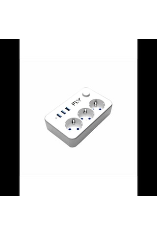 Fly 3406-01, 3 Soket, 3 Usb, Akım Korumalı Priz, 2.1a, Anahtarlı, 2mt Kablo, Beyaz