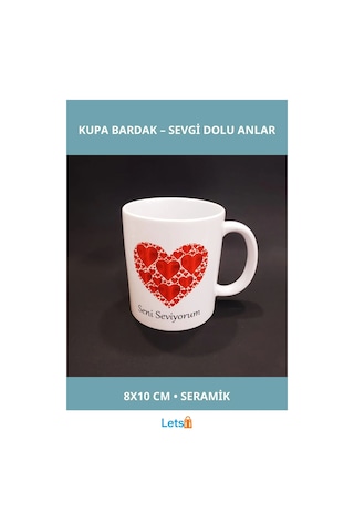 Kalpli Seni Seviyorum Baskılı Seramik Kupa Bardak Çok Renkli