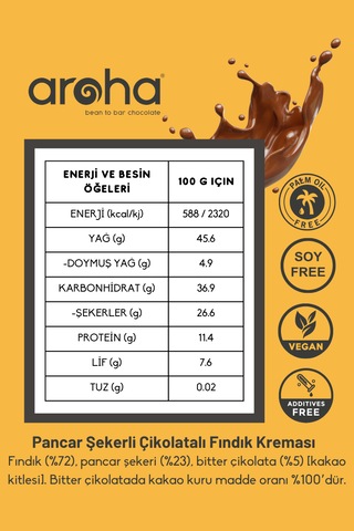 Pancar Şekerli Çikolatalı Fındık Kreması %72 Fındık - 180 G X 3