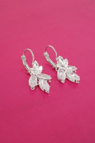 By Zeyna Aksesuar Kadın Vip Seri Baget Zirkon Taşlı 925 Ayar Gümüş Klipsli Küpe Seti-4193 Gümüş