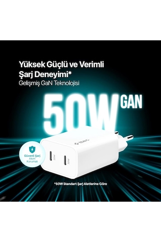 Ttec Süper Şarj Akım Koruma 2pd Giriş Gan 50w Şarj Başlığı Samsung Huawei İphone 15 15 Pro Max Uyumlu Şarj
