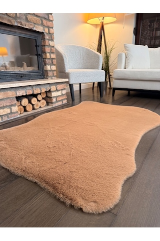 Ultra Soft Kahverengi Yumuşak Dokulu Peluş Halı Asimetrik