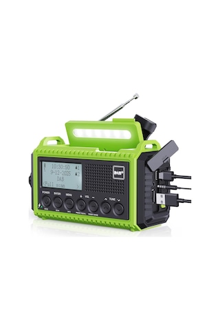 Rocam Dab/dab+/fm 5000 Mah Güneş Enerjili Dijital Acil Durum Radyosu Alarm Saatli Radyolar Yeşil