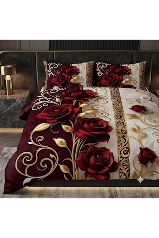 Özel Tasarım Marka Çift Kişilik Nevresim Takımı Organik Saten & Pamuk Luxury Premium Kumaş Gül Çeyiz Kırmızı Pembe Beyaz Sarı Ranforce Solmaz Baskılı