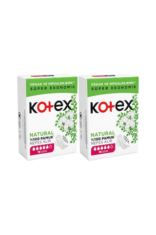 Kotex Ultra Natural Uzun Ped 16'lı X 2 Paket Toplam 32 Ped %100 Pamuk, Vegan Ve Hipoalerjenik