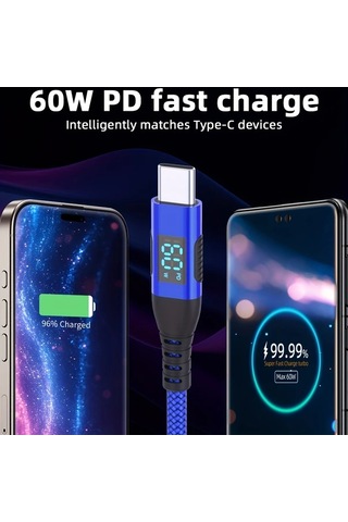 Boatshop1 5 Adet Usb C Kablosu 60w Hızlı Şarj Karışık 5 Adet Mavi Mavi Yeşil Yeşil Kırmızı 1 Metre İphone Uyumlu 15 Android Tablet Örgülü