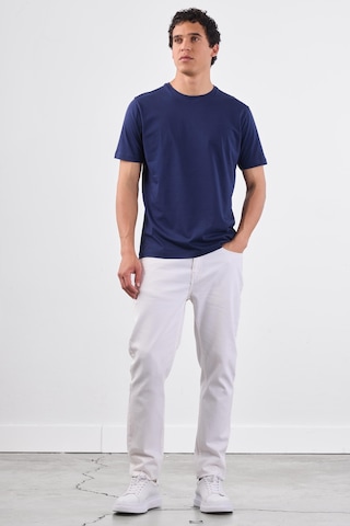 Dufy Lacivert Bisiklet Yaka Pamuklu Düz Renk Slim Fit Erkek T-shirt Lacivert