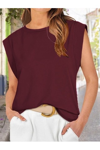 Kadın Kısa Kollu Bisiklet Yaka Viskon Bluz Bordo
