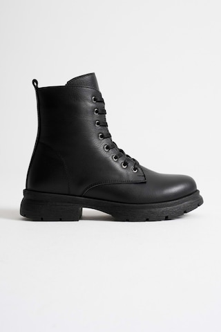Analin Shoes Kadın Hakiki Deri Bağcıklı Fermuarlı Rahat Postal Bot Siyah