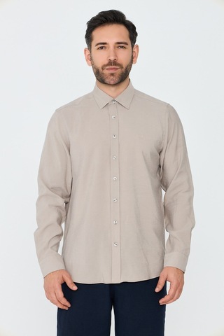 White Stone Krem Rengi Dynamic Fit Uzun Kollu Erkek Gömlek