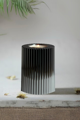 3 Lü Füme Krom Tırtıklı Yüzey Mumluk Dekoratif Tealight Set Mum