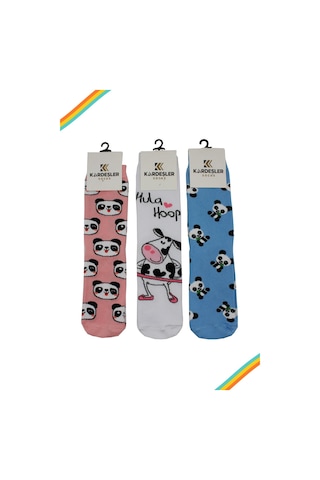 Kardeşler Çorap Unisex Renkli Karikatür Desenli Soket Uzun Çoraplar 3'lü Paket Çok Renkli - 252690035 Çok Renkli