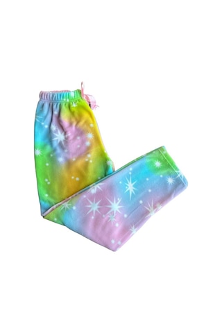 Kadın Desenli Yumuşak Polar Kışlık Pijama Eşofman Tek Alt Beyaz-renkli