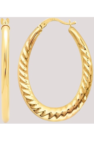 Prenses Pırlanta Altın Küpe 14 Ayar Altın Oval Burgu Desenli Küpe-2,60 Cm