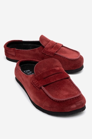 Prıva Bordo Süet Hakiki Deri Kadın Terlik Bordo