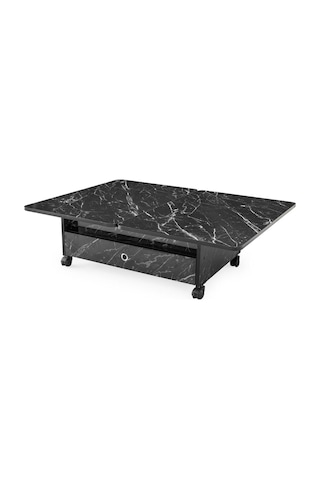 Zerenland 61 Tekerlekli Akıllı Sehpa, Sihirli Sehpa, 6 Boyutlu Sehpa 90x60cm Siyah Mermer