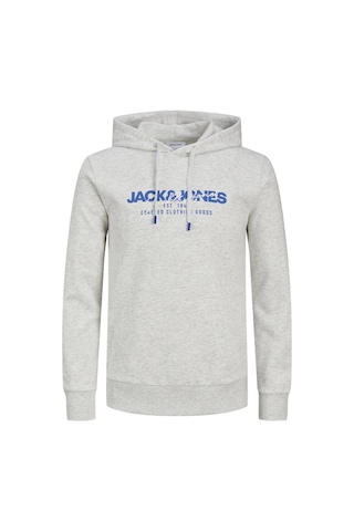 Jack & Jones Erkek Kapüsonlu Gögüs Logo Baskili Sweatshirt - Alvis 12256848 White Melange Gri