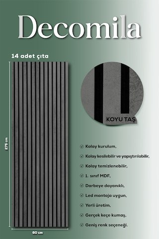 Mdf Ahşap Akustik Duvar Paneli 60x275 Cm - Koyu Taş 60x275