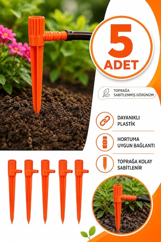 Fıskiye Kazığı 5'li Set - Bahçe Sulama Fıskiyesi Hortum Bağlantılı 0