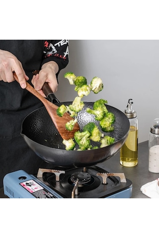 Saf Demir Wok Dökme Demir Kızartma Tavası Kaplamasız Gazlı Ve siyah