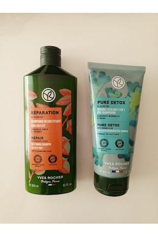 Yves Rocher Onarıcı Prebiyotik Şampuan 300 ML + Yağlı Saçlar İçin Pure Detox Maske 200 ML