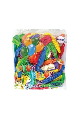 Punch Balon 100'lü Lastikli Zıpzıp Atom Balon Punch Panç İpli Balon Büyük Boy Renkli Balon Çok Renkli