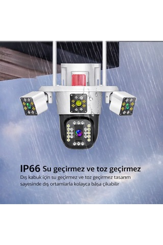 8mp 3 Kameralı Wifi Güvenlik Kamerası Sirenli Otomatik Takip, 360 Kontrol
