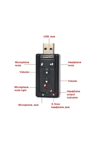 7.1 Usb Stereo Ses Adaptörü , Harici Ses Kartı, Pc Ve Dizüstü Bilgisayar İçin 3d Usb Ses Adaptörü,
