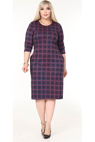 Çift Cepli Kışlık Büyük Beden Esnek Elbise 29a-2632 Desenli