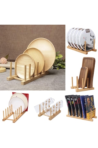 Bambu Tabak Rafı, Kitaplık Ve Organizer Standı- Bambu Tencere Kapak Standı Açık Kahverengi
