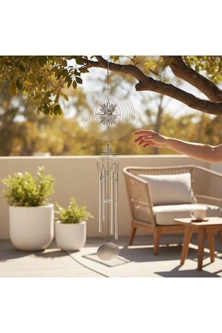 Feng Shui Güneş Temalı Rüzgar Çanı Dış Mekan Bahçe Balkon Süsü Yeni Ev & Arkadaş Hediyesi 60 Cm.