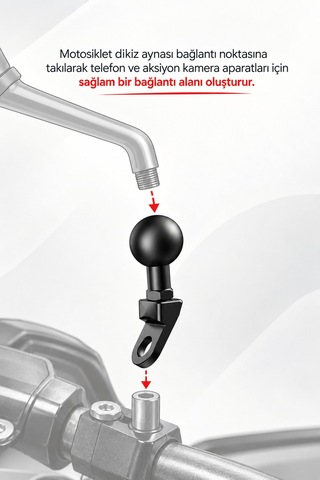 Rbh-rm-25.4n Motosiklet Toplu Ayna Bağlantı Aparatı 25.4 Mm Telefon Ve Aksiyon Kamera Tutucu Uyumlu Siyah