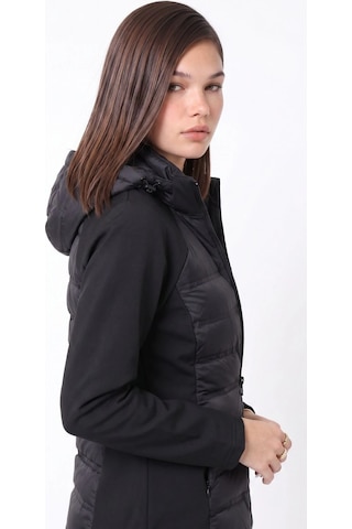 CEMO Kapüşonlu Softshell Kollu Şişme Kadın Mont Siyah