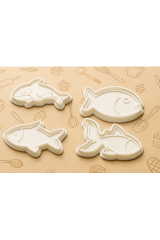 Balık Şekilli Kurabiye Kalıbı Seti - 8 Cm Deniz Canlıları Temalı Kurabiye Ve Fondan Kalıpları Beyaz