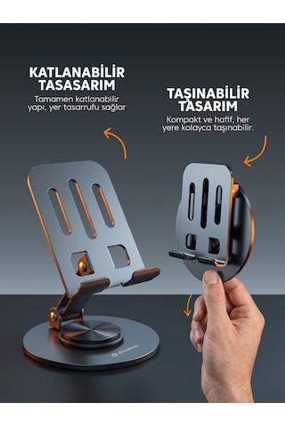 Dossimo Hold 360 Metal Dönebilen Ayarlanabilir Kaymaz Tabanlı Taşınabilir Katlanabilir Telefon Ve Tablet Tutucu