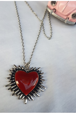 Kırmızı Mineli Thorn Heart Kolye Gümüş