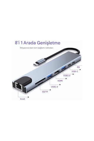 Macbook Ve Laptop Uyumlu Çok Fonksiyonlu Usb - C Dönüştürücü - Alüminyum Gövdeli Hub
