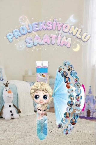 Frozen Karlar Ülkesi Elsa Ve Anna Karakterli 24 Farklı Görüntü Projeksiyonlu Çocuk Kol Saati