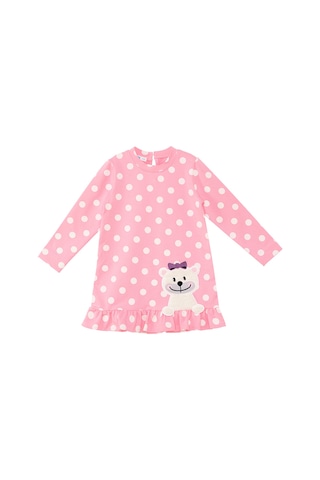 Denokids Ayıcık Kız Bebek Puantiyeli Pembe Elbise Çok Renkli