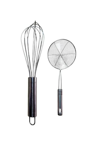 Metal Mutfak Seti 2 Li 30 Cm Çelik Çırpıcı + 16 Cm Metal Saplı Kevgir Süzgeç Seti Diğer