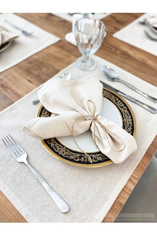 35x50cm 4 Adet %100 Pamuk Ham Keten Amerikan Supla, Vintage Sunum Peçetesi, Keten Amerikan Servis Bej