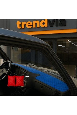 Tofaş Şahin Doğan Kartal Yüksek Ön Göğüs Mavi-siyah Torpido Kılıfı / Kırmızı-siyah Boyun Yastığı